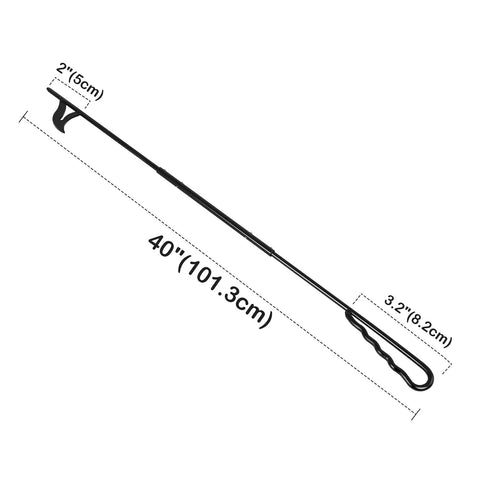 40 Inch Long Reach Fire Pit Poker Heavy Duty Solid Steel With Detachable Hook dimensions shown