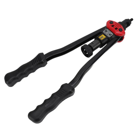 16 Inch Hand Blind Riveter And Rivet Nut Setter Kit With 10 Mandrels And 110 Rivet Nuts, Heavy Duty Universal Riveting Tool For Metal Plastic Wood, Ergonomic Anti Slip Handle Delivers About 265 Lbs Pulling Power. black 16-inch rivet nut setter with anti-slip handles
