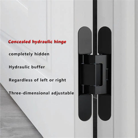 Beefy Hidden Hydraulic Hinge Buffer Delivering Smooth As Silk Automatic Closing Featuring Cross Hinge And Three Dimensional Spring Action Rock Solid Zinc Alloy Badass Build Sleek White Finish Handles An Epic 80 Kg Load Zero Drama Install 3 Pack, showcased on a white door with hydraulic buffer mechanism.