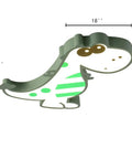 Crazy Dino Themed LED Flush Ceiling Light for Kids Room Nursery, 19 in long, 18 in wide, green dinosaur design with measurements