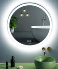 Slick Round 28 Inch LED Bathroom Mirror With Motion Sensor Dimmable Lights Anti Fog IP44 Waterproof Wall Mounted Vanity Mirror in modern setting