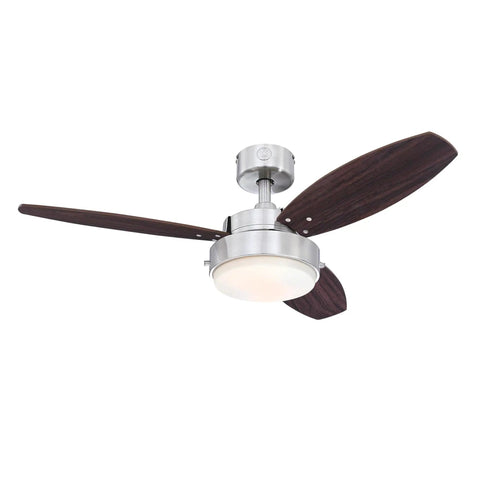 Alloy Modern LED Ceiling Fan With Light For Small Rooms Up To 100 Sq Ft 42 Inch Indoor Brushed Nickel Ceiling Fan With Reversible Weathered Oak And Walnut Blades Opal Frosted Glass Light Kit Downrod Only, featuring dark walnut blades and light kit.