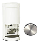 Slick Automatic Electric Coffee Tamper Fifty Eight Millimeter Espresso Tamping Station, white unit with stainless steel parts.