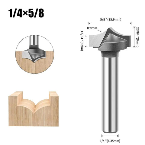 Heavy Hitter 4 Piece Point Cutting Roundover Router Bit Set With Tough 1/4 Inch Shank And Razor Sharp Carbide Blades profile view