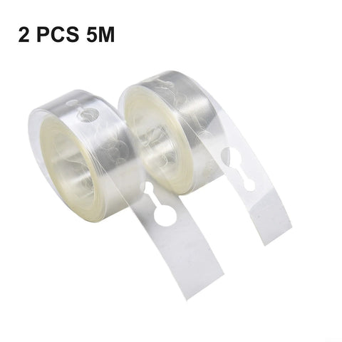 Two clear plastic balloon garland strips, 5m each, with punched holes for balloon arch assembly.