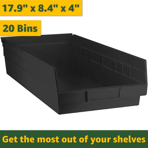 Heavy Duty Metal Wire Shelving Rack With Twenty Slanted Storage Bins 18X36X74 For Garage Workshop Warehouse Tool Organization Built Tough And No Sweat Assembly In Black, black storage bin 17.9 x 8.4 x 4 inches.