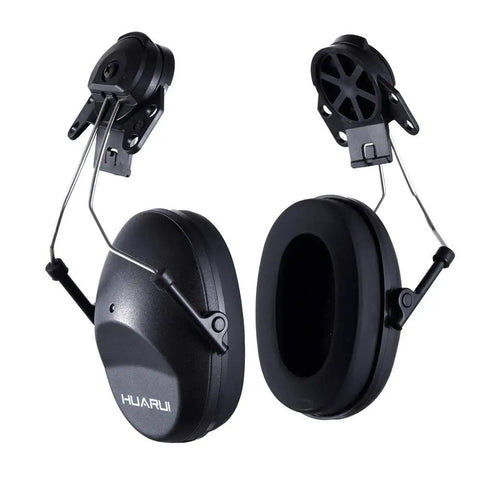 Cap Mounted Noise Canceling Ear Muffs For Hard Hats, Adjustable Soft Padding For All Day Comfort, Powerful Sound Reduction, Retractable Stainless Steel Earmuff Mounts, Fits Most Construction Site Helmets, Black