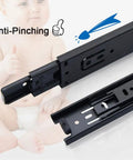 Two Pair 3-Section Full Extension Silent Drawer Slides, 10 Inch Side Mount Ball Bearing, anti-pinching feature shown