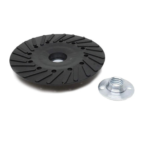 Sanding disc backing pad, 4-1/2 inch, with 7/8 in arbor and metal adapter (front view)