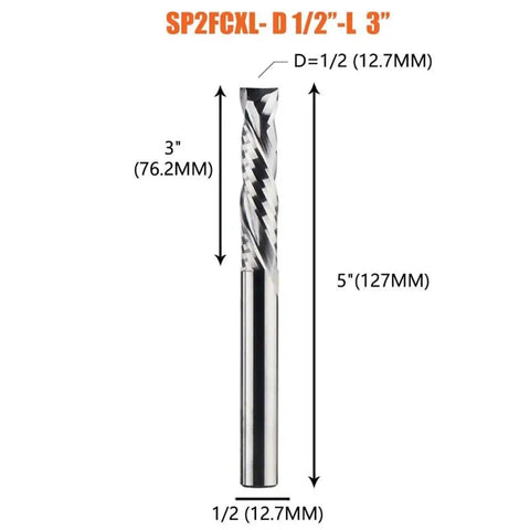 Top Shelf Heavy Duty Compression End Mill Cutter For Quick Clean Rip Throughs CNC Router Bit Up Down Two Flute Carbide Shank Tool D12.7 By 76.2 Millimeter, 12.7mm diameter, 76.2mm length.