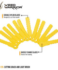 Image of yellow Push N Load Nylon Replacement Blades For Trimmer Head 12 Count Durable Flexible Replacement Parts showing design and features.