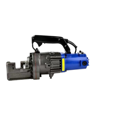 Handheld Electric Hydraulic Rebar Cutter RC-16 with durable steel frame and blue motor for effortless cutting.