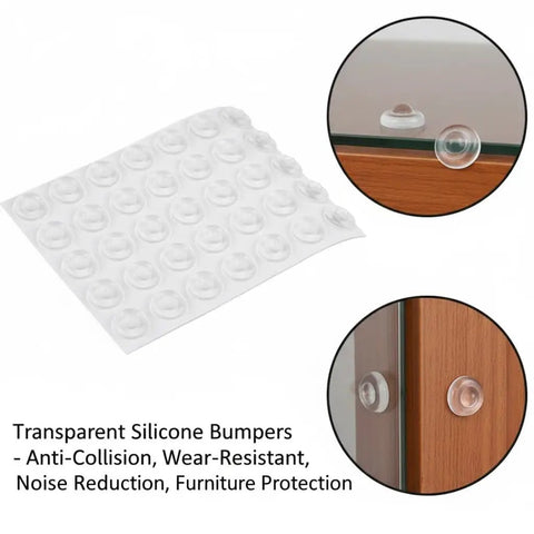 164 Pc Clear Silicone Cabinet Bumper Pads Self Adhesive Drawer Protectors on sheet for noise reduction and furniture protection.