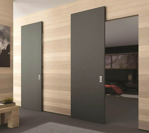 Floating Door System Pro Grade Sliding Track Kit With Concealed Barn Door Hardware Patented Designs Made In Italy shown installed