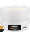 Total Game Changer Digital Food Dehydrator With Five Roomy Trays Variable Heat Controls And An Easy Forty Eight Hour Timer with stacked trays.