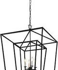 Double Cage Lantern Pendant Light For Stairway Hallway And Kitchen Entry Foyer Openwork Black Chandelier Fixture With Four E12 Sockets