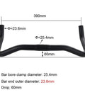 Bullhorn Aluminum Alloy Handlebar 25.4mm By 390mm For Fixed Gear And Road Bikes, 6061 Lightweight Bar dimensions diagram