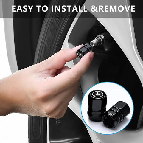 Mercedes Benz Alloy Tire Valve Stem Caps 4 Pack Easy Grip Anti Corrosion Leak Proof Car Tire Air Caps dust proof installation