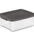 18 Pack Plastic Storage Bins With Lids 25 Quart Gray Shelf Totes Heavy Duty Durable Clear Containers Fits Standard Shelving Made In Usa, clear plastic bin with gray lid