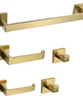 24 Inch Brushed Gold Square Bathroom Hardware Set Wall Mounted Includes 24 Inch Towel Bar Hand Towel Bar Toilet Paper Holder And Two Robe Hooks SUS304 Stainless Steel Durable Dope Spot Resistant Finish Modern Sleek Design