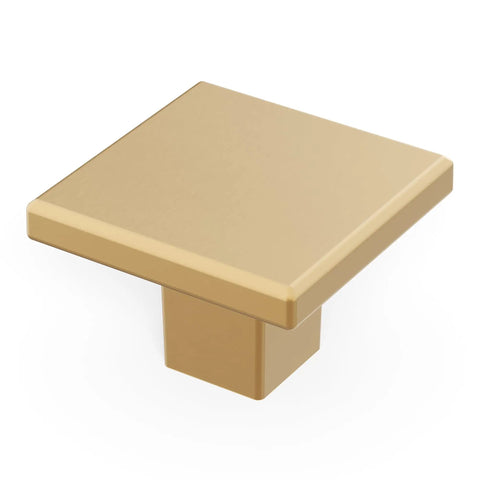 Square Kitchen Cabinet Knobs 10 Pack 1-3/16 Inch Matte Black Handles in a gold finish, showing top angled view