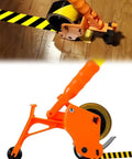 Heavy Duty Floor Tape Applicator For Driveways And Warehouses With Manual Push Marking Tool Non Slip Grip Adjustable Pressure Reusable Tape Roller Workhorse Includes Three Refill Rolls For Aisles And Sports Courts. Orange ABS floor tape applicator with tape roll, shown laying black yellow floor markings