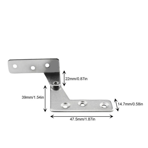 Pair Of 7 Character Chicken Beak 90 Degree Retro Small Cabinet Hinge With Mounting Screws, iron with measurements displayed