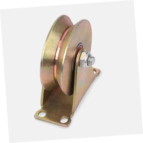 4 Inch V Shaped Bracket Cable Pulley Wheel With Ball Bearings For Heavy Duty Wire Rope Lifting And Material Handling In Industrial Settings