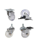 Set of 4, 2 Inch PU Transparent Crystal Casters With Brakes For Cabinets And Furniture Stem Mount Universal Multi Specification Fit