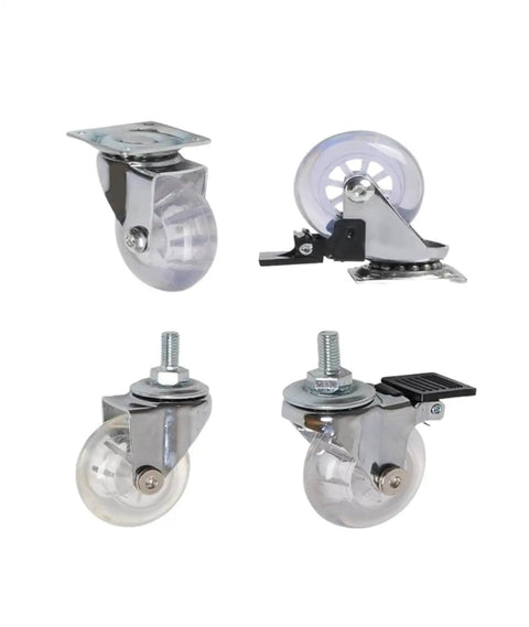 Set of 4, 2 Inch PU Transparent Crystal Casters With Brakes For Cabinets And Furniture Stem Mount Universal Multi Specification Fit