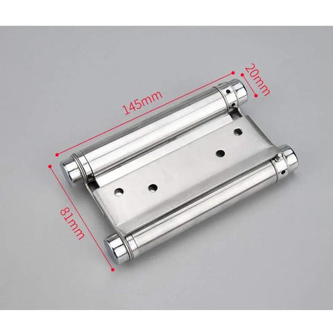 Stainless Steel Two Way Spring Hinge For Doors And Fences, Heavy Duty, Corrosion Resistant, dimensions shown on flat surface
