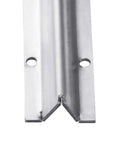Close-up of heavy duty V groove sliding door track kit with pre-drilled holes and screws, 96-inch total length in two 48-inch sections
