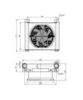 Technical diagram of Heavy Duty Hydraulic Air Cooler For Oil Cooling And Heat Exchanger In Industrial Machines 1.2KW Cooling Capacity.