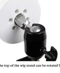 Durable Metal Wig Stand With C Clamp Adjustable Height Table Mount ball joint showing 90° rotation capability