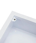 CUBIX SAFETY AED cabinet interior corner, white metal frame with visible screw fastener.