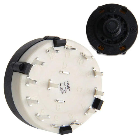 RS26 1P12T Selectable Band Rotary Channel Selector Single Deck Rotary Switch 12 Position Black Plastic And Metal Housing Built For Electronics Projects And Do It Yourself Radio Gear front and back view