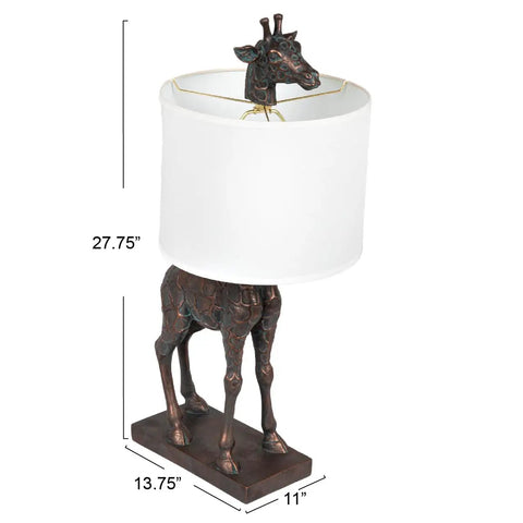 Resin Giraffe Table Lamp With Linen Shade And Bronze Finish Whimsical Animal Accent Light For Living Room Or Desk 13.75 Inch Tall