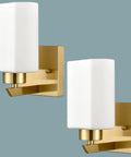 Modern Gold Wall Sconce Vanity Light With Milky White Glass Shade Set Of 2 For Bathroom And Bedroom, Vintage Brassy Finish, Warm Soft Glow