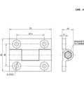 Technical drawing of Flat Opening Torque Hinge Plastic Gate Hinge With Adjustable Torque One Piece White Durable Gate Hardware.