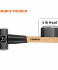 6 Pound Sledge Hammer With 16 Inch American Hickory Handle Double Faced Forged Steel Head Heavy Duty Demolition And Construction Tool Model MD 6H 16 33186