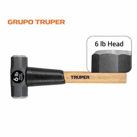 6 Pound Sledge Hammer With 16 Inch American Hickory Handle Double Faced Forged Steel Head Heavy Duty Demolition And Construction Tool Model MD 6H 16 33186