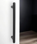 5 Inch Cabinet Pulls Matte Black Zinc Alloy Drawer Pulls 10 Pack, installed on a white cabinet door, showing sleek modern style.