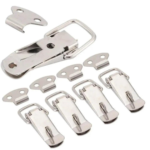 4 Pack Duck Mouth Latch Catches For Wooden Boxes, Heavy Duty Metal Spring Clasps, top view with mounting plates