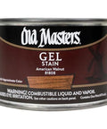 Eighteen Pack One Pint American Walnut Oil Based Gel Stain brings no sweat coverage, showing can with warning label.