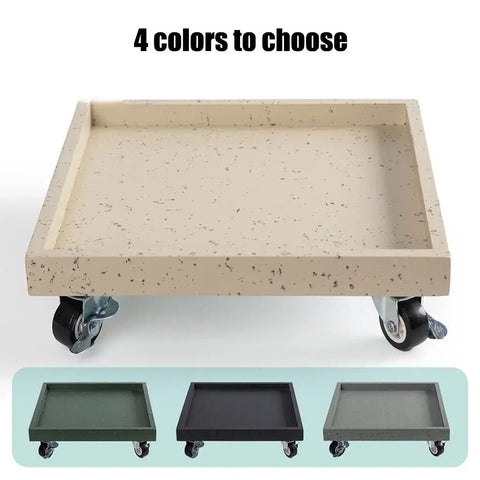 Flower Pot Mover With Wheels Beefy Load Bearing 50-200kg Square Plant Tray Rollers For Balcony And Garden Modern Granite Texture Beige 32cm