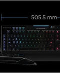 The Beast Mode Full Size Mechanical Gaming Keyboard delivering snappy keystrokes, 505.5mm x 210mm x 35.5mm size with rainbow backlight.
