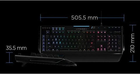 The Beast Mode Full Size Mechanical Gaming Keyboard delivering snappy keystrokes, 505.5mm x 210mm x 35.5mm size with rainbow backlight.