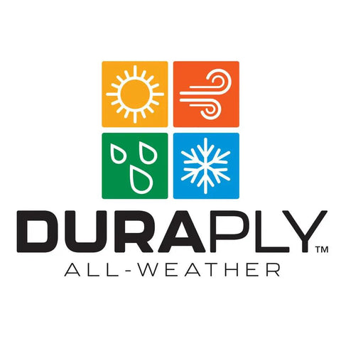 All Weather Lockout Tags On A Roll Built Tough As Nails For Rough Job Sites DuraPly logo showcasing weather resistance features.