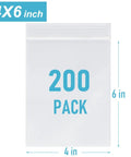 Clear Zip Bags 4 By 6 Inch Pack Of 200 Reclosable Plastic Bags 2 Mil Thick Food Grade Safe Mini Baggies with measurements.