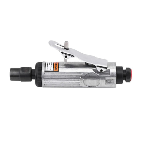 Heavy Duty No Nonsense Pneumatic Air Die Grinder With 1/4 Inch Shank and 23000 RPM, showing chrome housing and adjustable trigger.